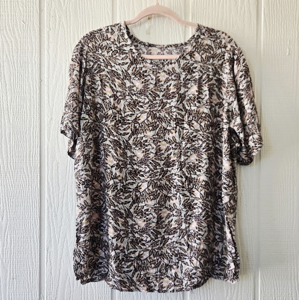 FLAX By Jeanne Englehart Botanical Tropical Print Short Sleeve Blouse Medium - Picture 2 of 6